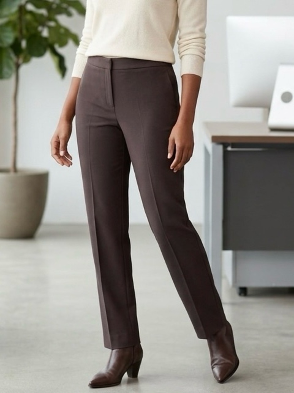 Eileen Fisher Sleek Straight-Leg Trousers in Dark Brown